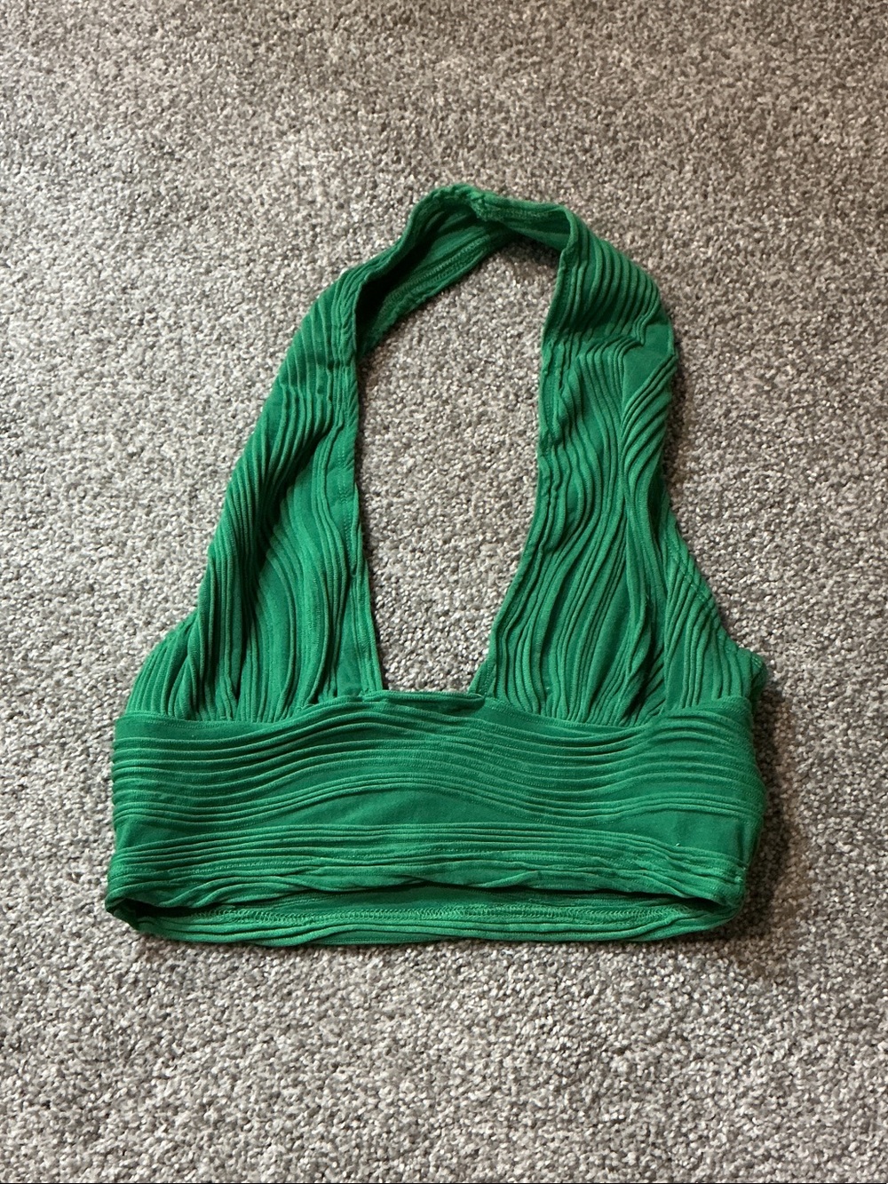 SHEIN Green Ribbed Halter Bikini Top